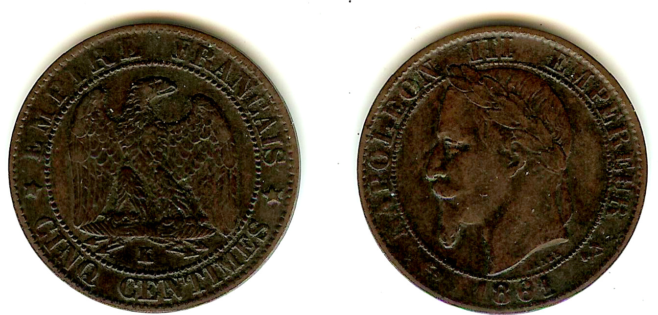 Cinq centimes Napoléon III, tête laurée 1861 Bordeaux TTB
